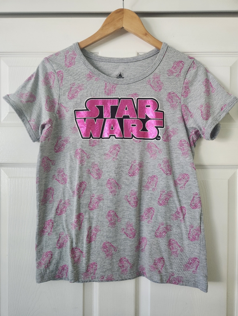 Disney Star Wars Gray & Pink Logo R2-D2 - Short Sleeve Tee - Medium